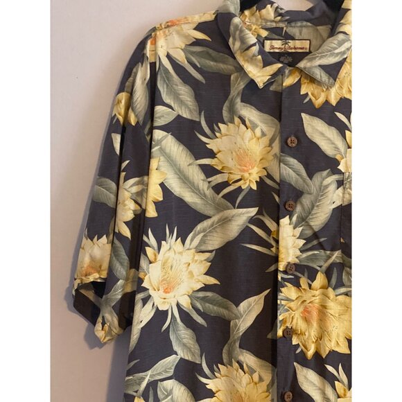 VTG Tommy Bahama Shirt SS Hawaiian Floral Yellow Green Black 100% Silk Men XL - Picture 5 of 13